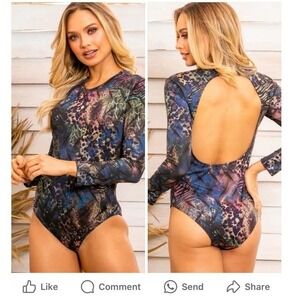 Hapari Swimsuit Long Sleeve Shimmer One Piece Sz M Glow Shimmer Resort Vibe NWT